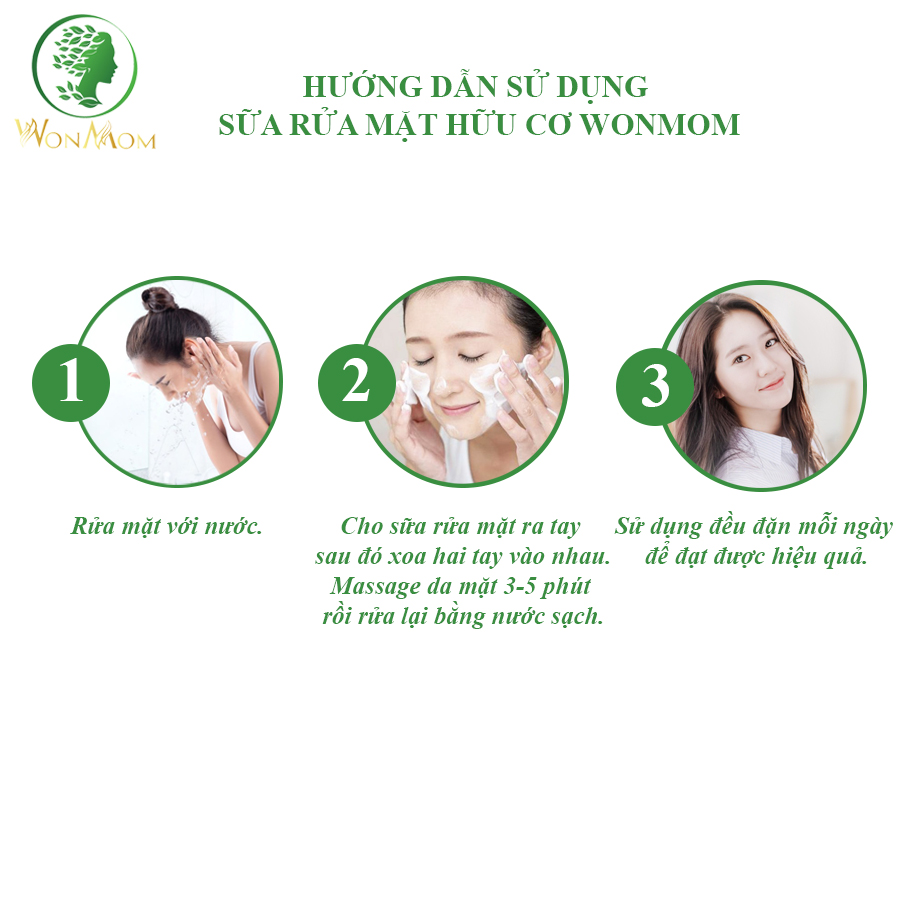 Bộ chăm sóc mẹ đẹp như tiên, giúp da mặt sáng khỏe và trắng hồng mịn màng Wonmom (1 sữa rửa mặt hữu cơ+ 1 kem nghệ tươi)