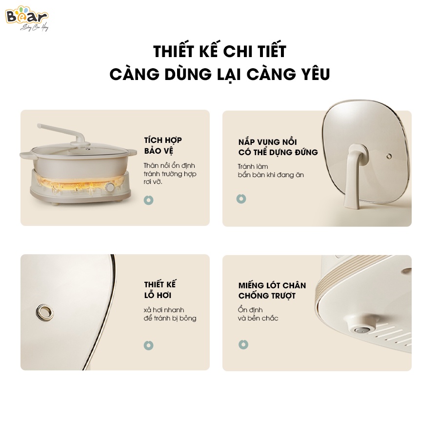 Nồi Điện Đa Năng, Nồi Lẩu Điện 2 Ngăn BEAR BEAR SB-NL60U Nhiều Chế Độ Nấu Lẩu Hầm Ninh Chiên Rán Xào Dung Tích 6 Lít Công Suất 1600 W - Hàng Chính Hãng