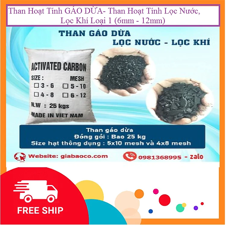 Than Hoạt Tính GÁO DỪA- Than Hoạt Tính Lọc Nước- Lọc Khí Loại 1