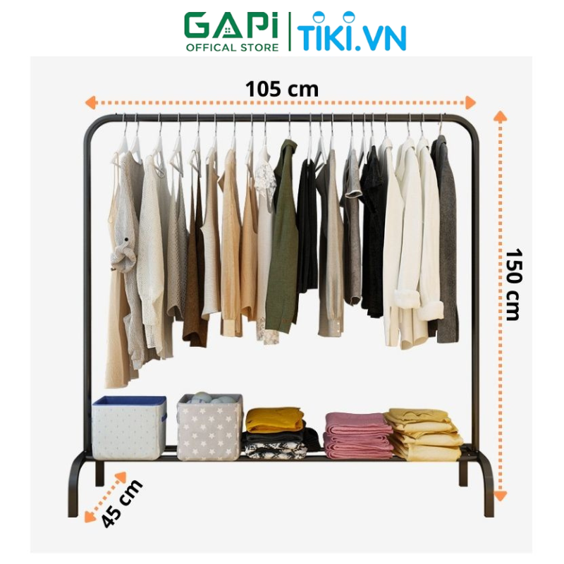Kệ treo quần áo khung sắt tĩnh điện GAPI, giá treo đồ đa năng có kệ đựng đồ GM60