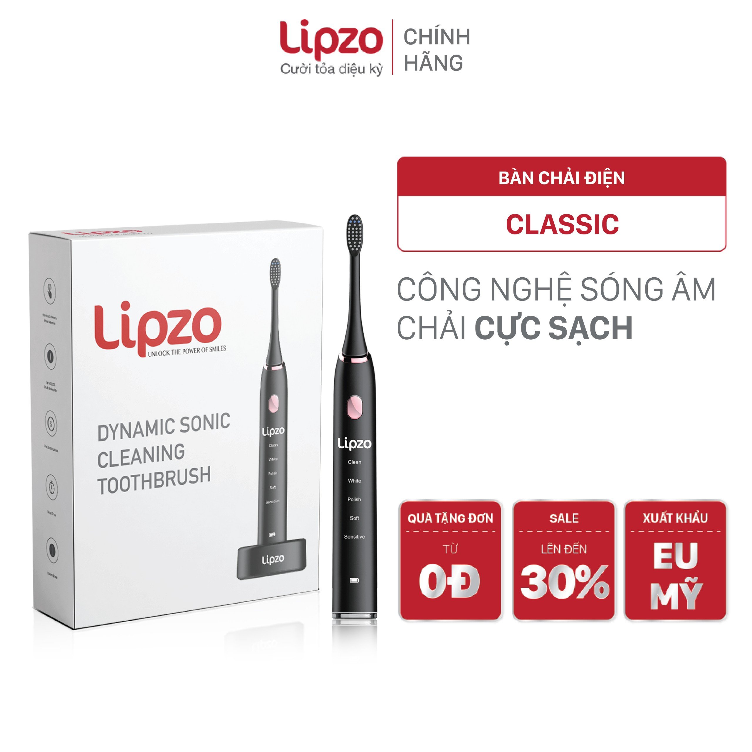 Bàn Chải Điện Lipzo - Công Nghệ Sóng Âm, Chỉ Tơ Nha Khoa Siêu Mảnh, Chải Cực Sạch Cực Sâu Cực Êm Dịu