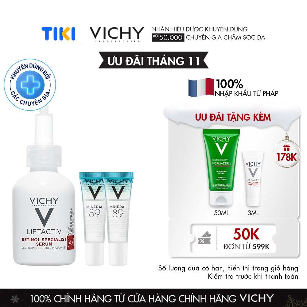 Bộ sản phẩm phục hồi chuyên sâu, giảm nếp nhăn và giúp da trông trẻ hơn Vichy Liftactiv Retinol