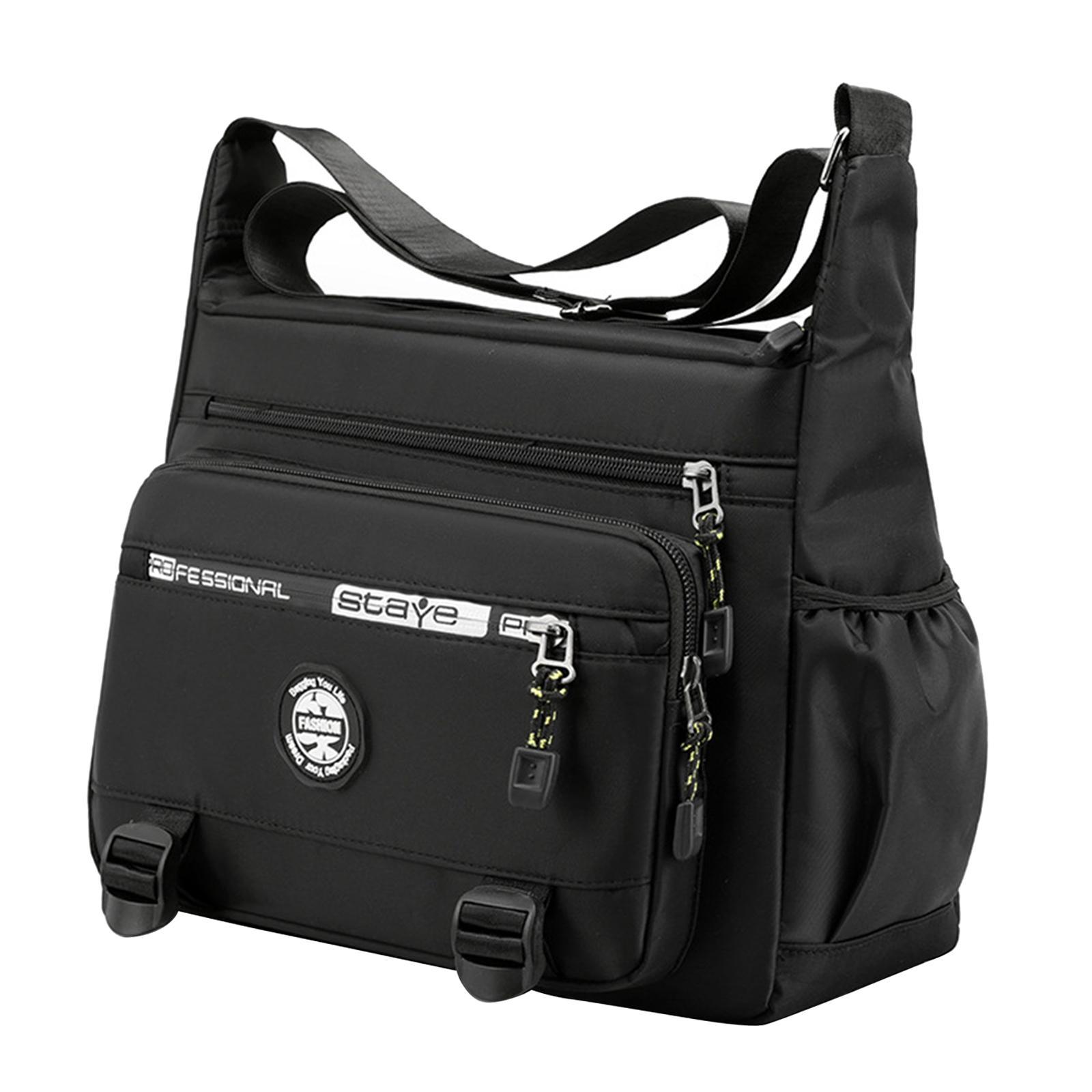 Men Shoulder Bag Crossbody Bag Zipper Waterproof Large Capacity Handbag Black