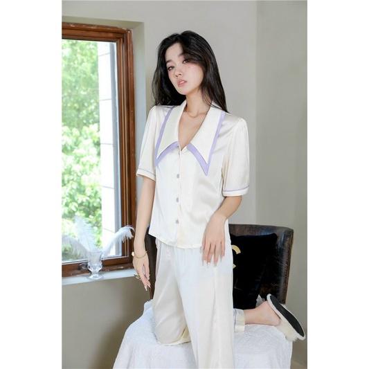 BỘ PYJAMA CỘC DÀI VIỀN TÍM XINH