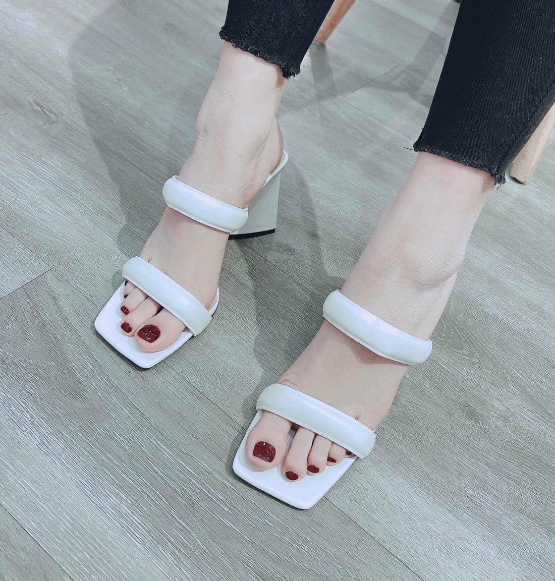 Dép cao gót nữ đế vuông thời trang dáng guốc sandal cao 7 phân quai ngang cao cấp