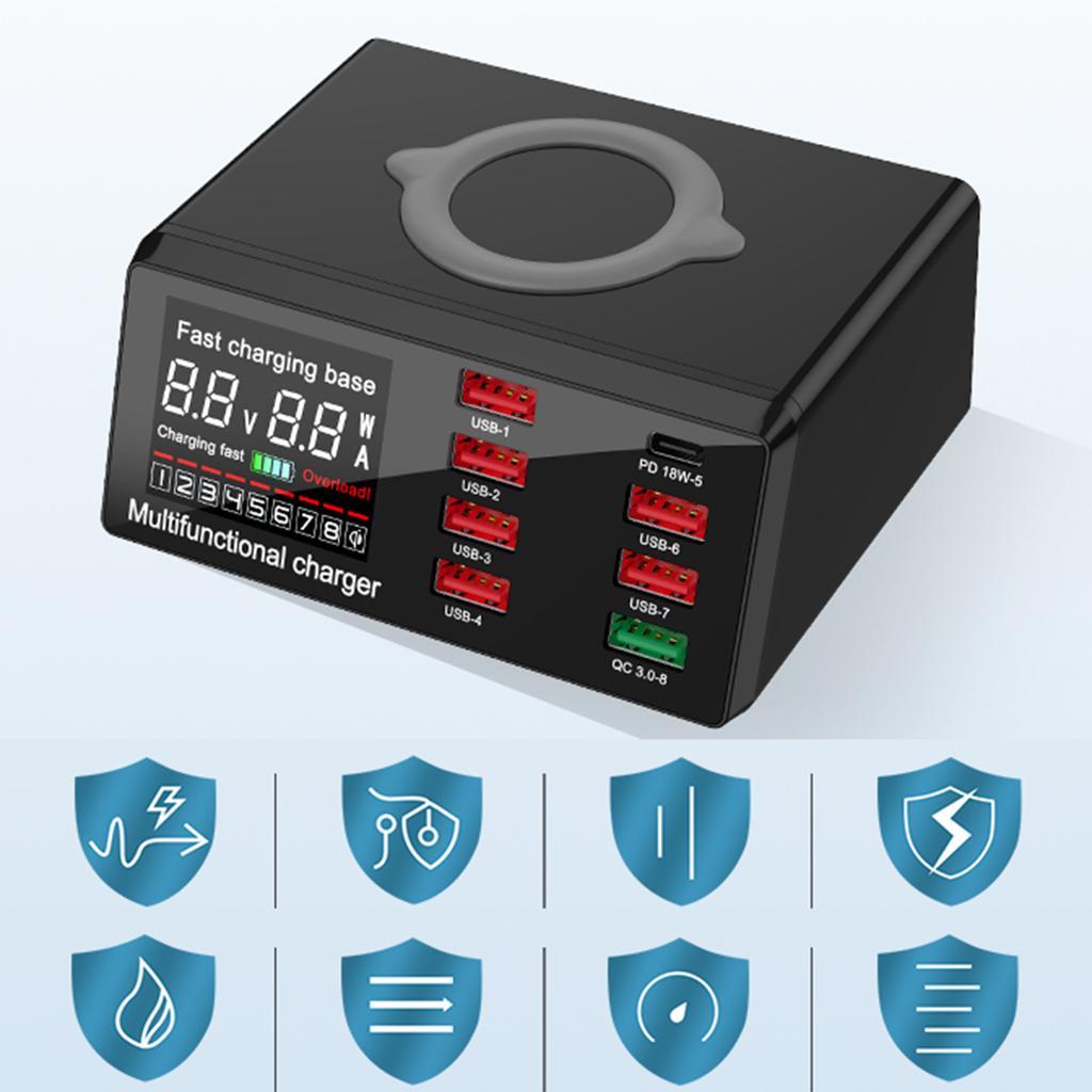 QC 3.0 Charger 8 USB Ports Charging Dock Station Wireless EU