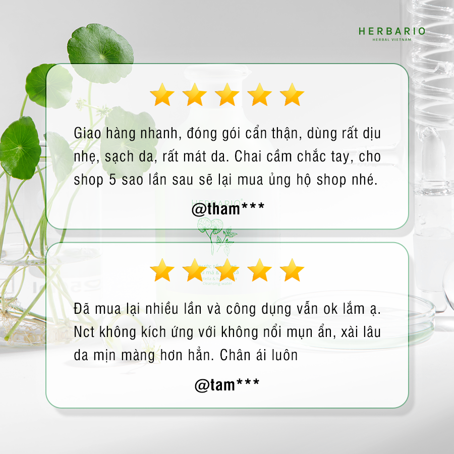 Nước tẩy trang Rau Má & Diếp Cá Herbario 300ml da dầu, da mụn