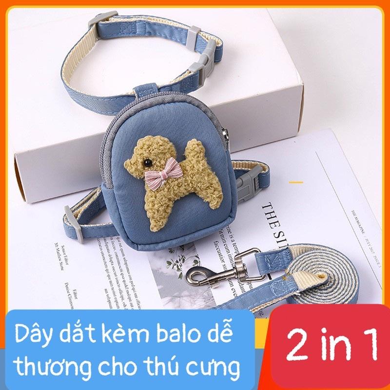 Dây Dắt Kèm Balo Đeo Vai Tiện Dụng Họa Tiết Chú Cún Hoạt Hình Dễ Thương Cho Chó Mèo Thú Cưng Size S, M, L