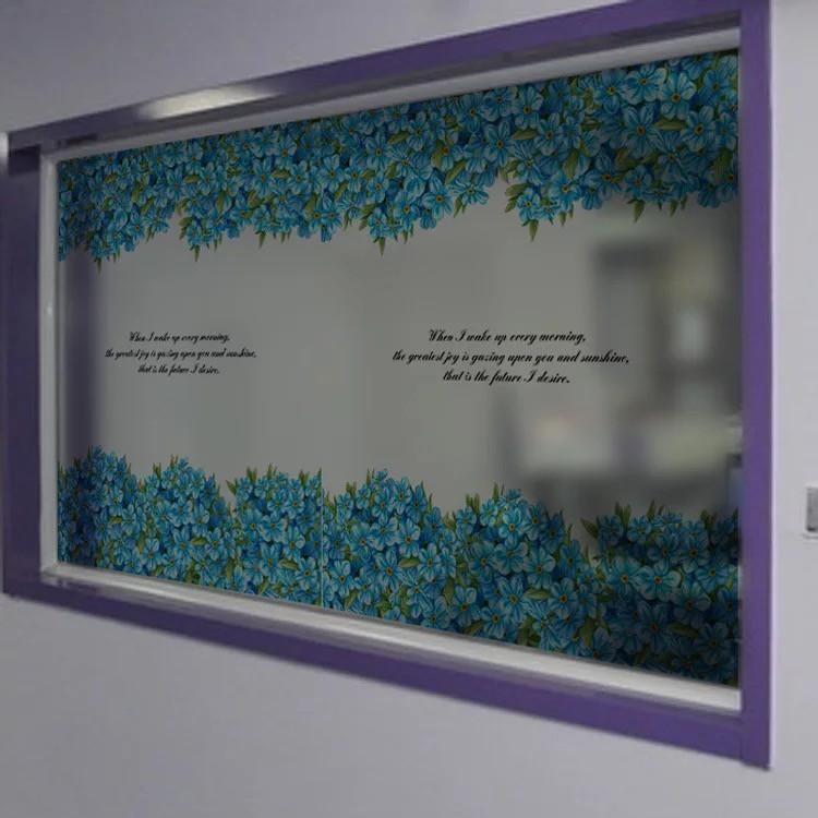 Decal trang trí kính cao cấp mẫu chân hoa màu Xanh trời