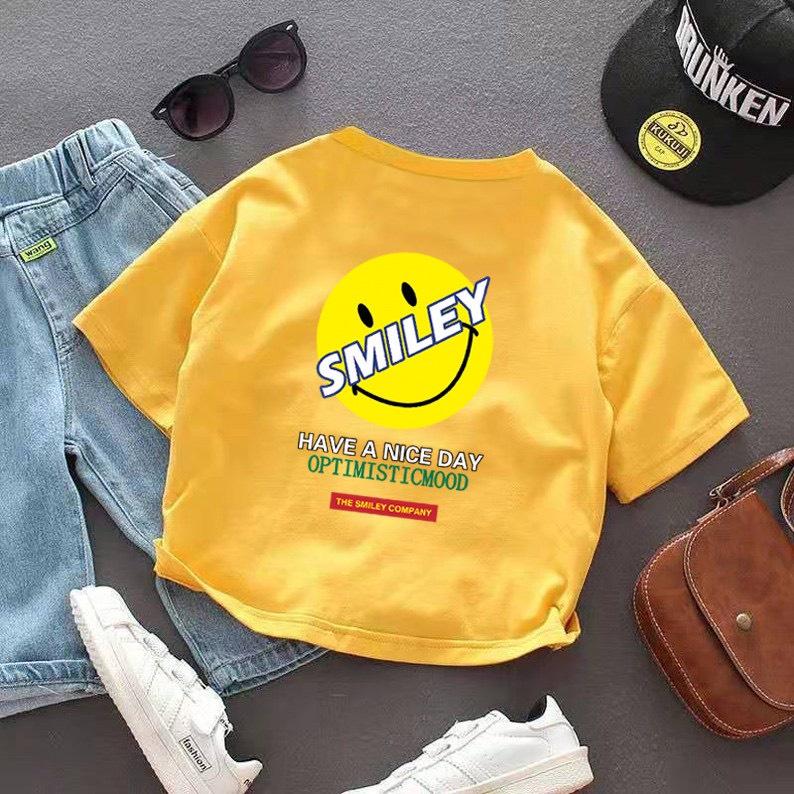 Áo thun bé trai CON XINH cotton hình in SMILEY,thời trang dành cho trẻ em từ 4 đến 10 tuổi