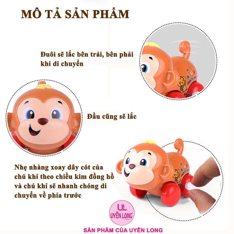 Khỉ Con Vặn Cót Mini Cho Bé, Có Lắc Đuôi Và Đầu Khi Di Chuyển, Phát Triển Nhận Biết Con Vật, Màu Sắc, Gia Công Tinh Tế.