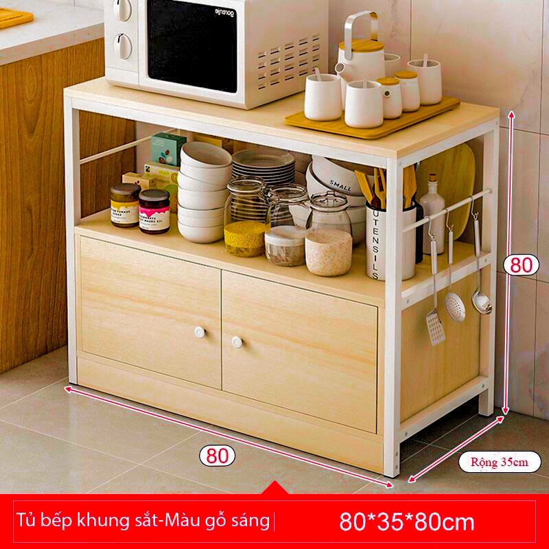 Kệ lò vi sóng, kệ bếp đa năng chứa nồi niêu xoong chảo, bát đĩa chất liệu gỗ MDF chống ẩm