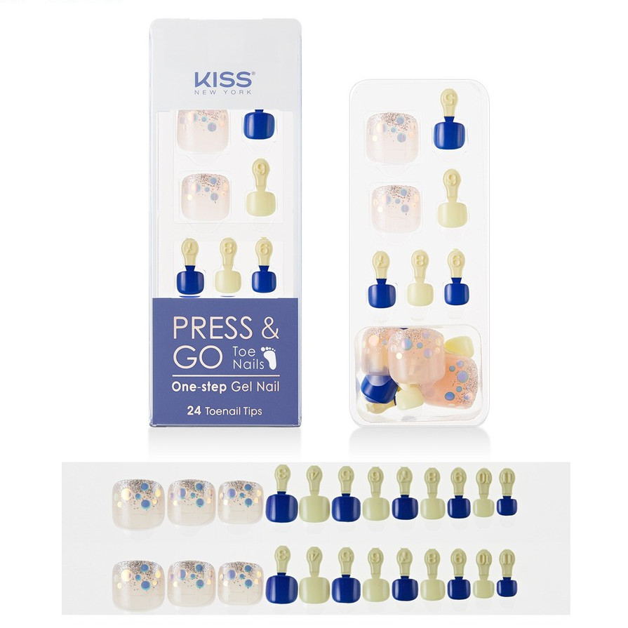 Bộ 24 Móng Chân Gel Dán Press &amp; Go Kiss New York Nail Box - Bubble Pop (KPT04K)