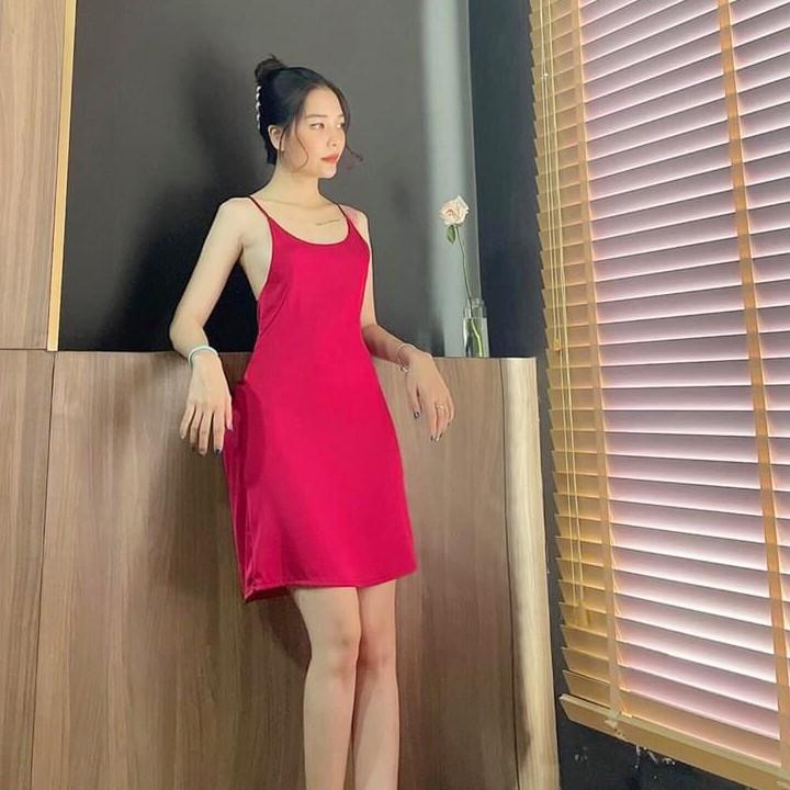 Đầm ngủ phi lụa hai dây chéo lưng gợi cảm
