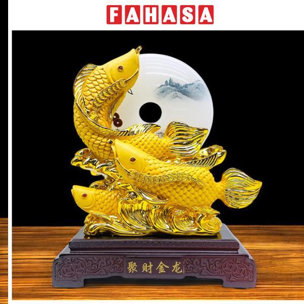 Tượng Phong Thủy Cá Rồng Vàng Kim Long Chiêu Tài - Trang Trí Tết - 25-D25103