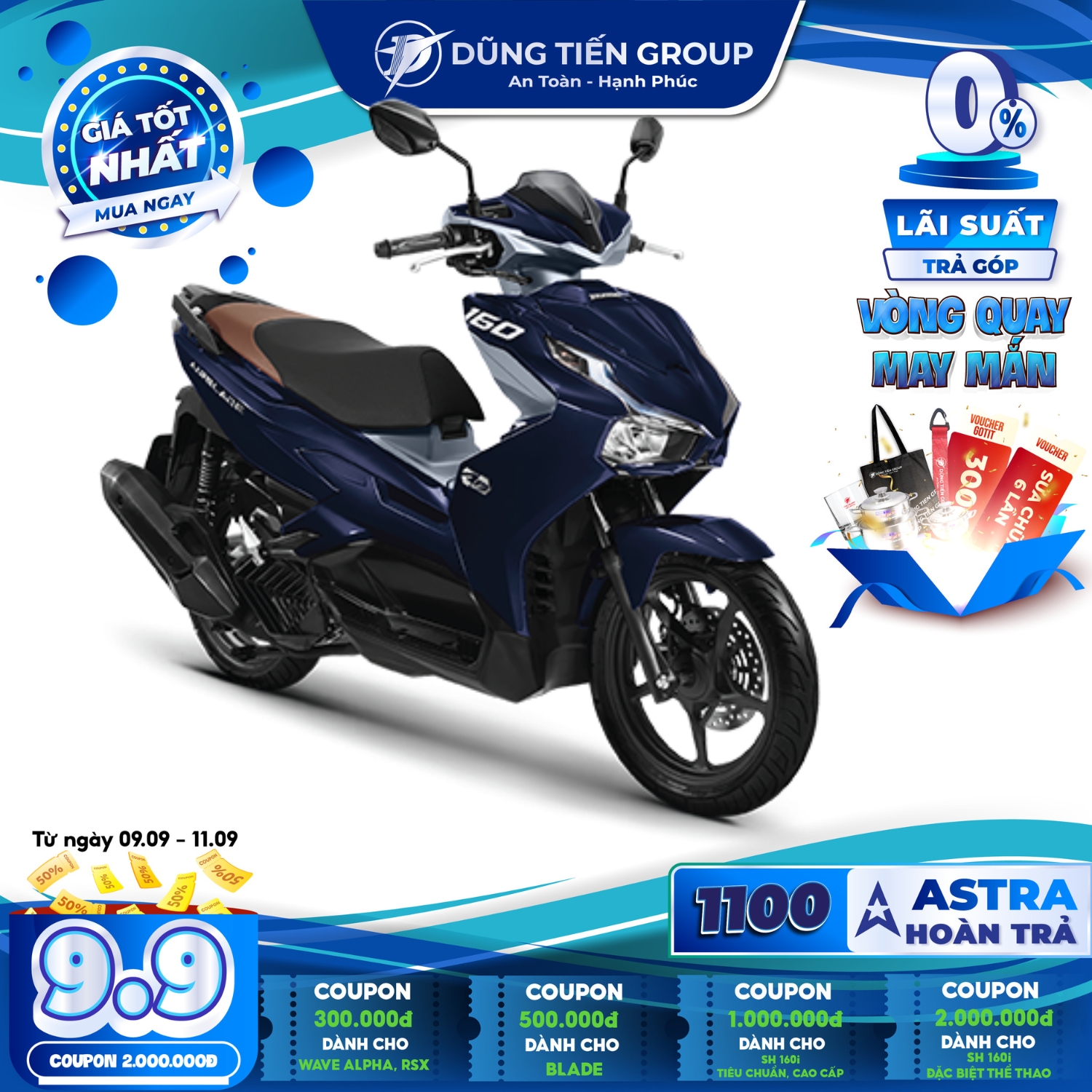 Xe máy Honda AirBlade 160 2023 - Phiên Bản Tiêu Chuẩn - Xanh Xám