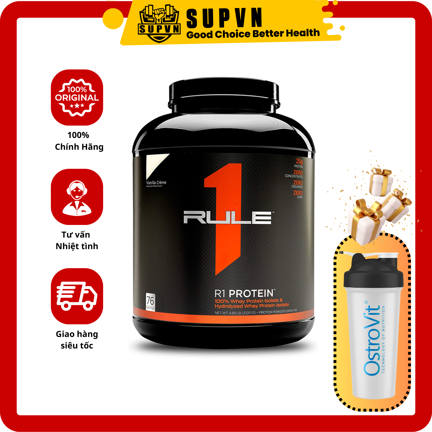 Rule 1 Protein Isolate 5Lbs - Sữa Tăng Cơ Rule1 - Whey Protein R1 - Vanila Cream - Không Kèm Bình Lắc