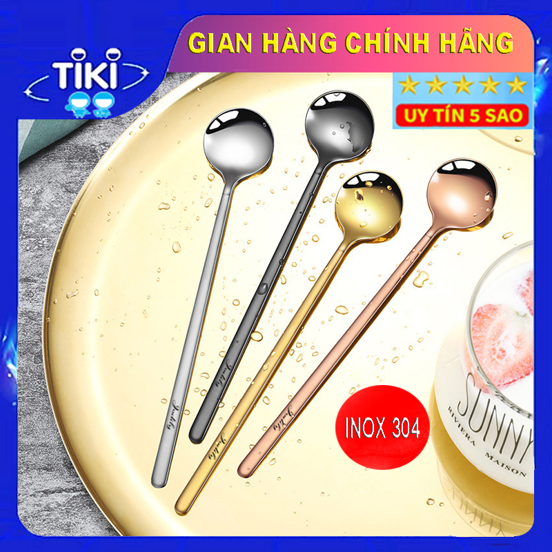  Thìa, Muỗng Cà Phê, Cafe Inox 304 mạ vàng, Ăn Hoa Quả, Sữa Chua Phong Cách Nhật Bản