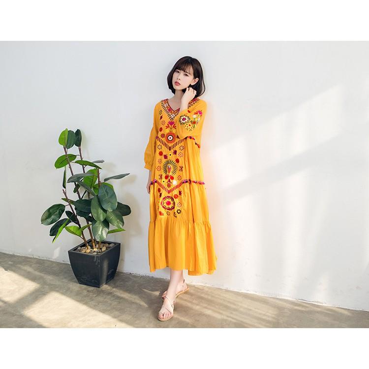 (CÓ SẴN)ĐẦM MAXI VÁY MAXI PHONG CÁCH BOHO BOHEMIAN CÁ TÍNH QUẢNG CHÂU