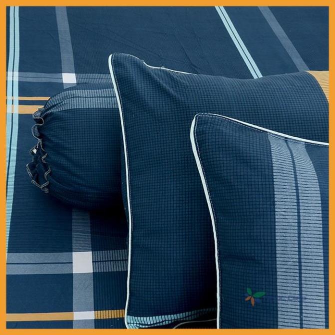 Bộ ga gối poly cotton kẻ ô xanh vàng