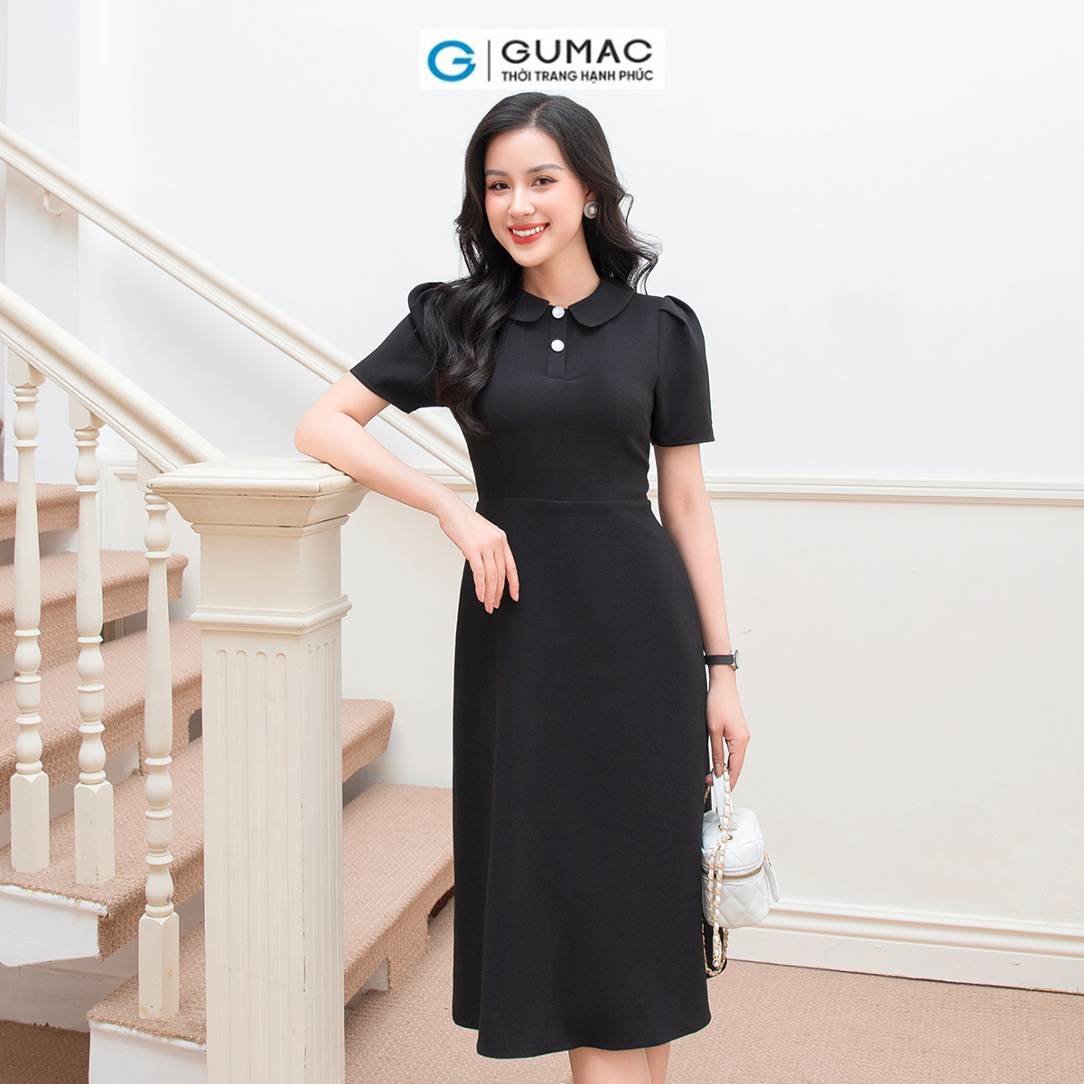 Đầm A cổ trụ GUMAC DD10063