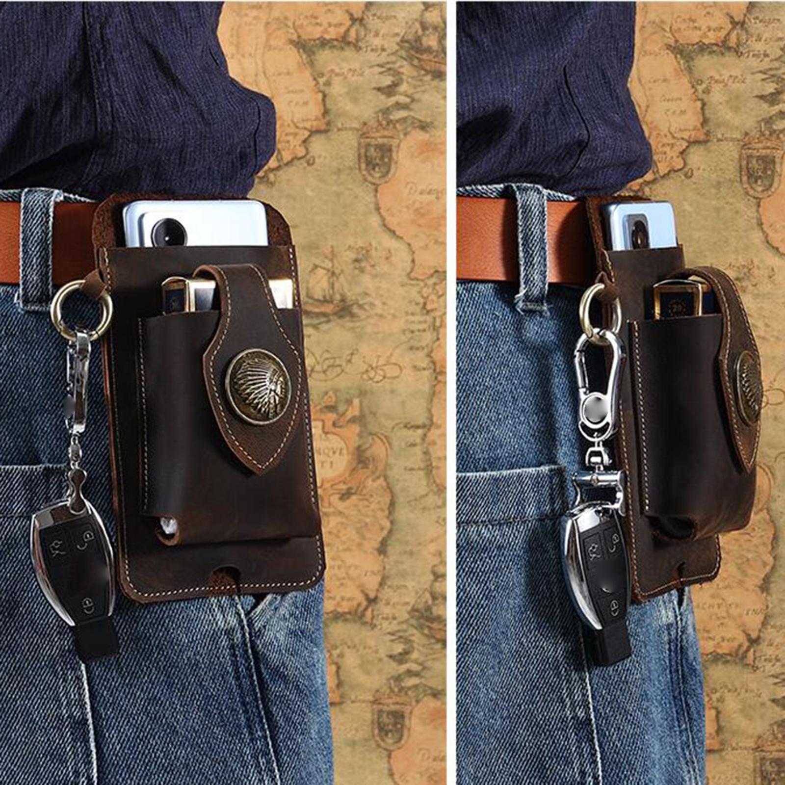 Leather Phone case Waist Bag Carrying Pouch for Cell Phone Men Women coffee