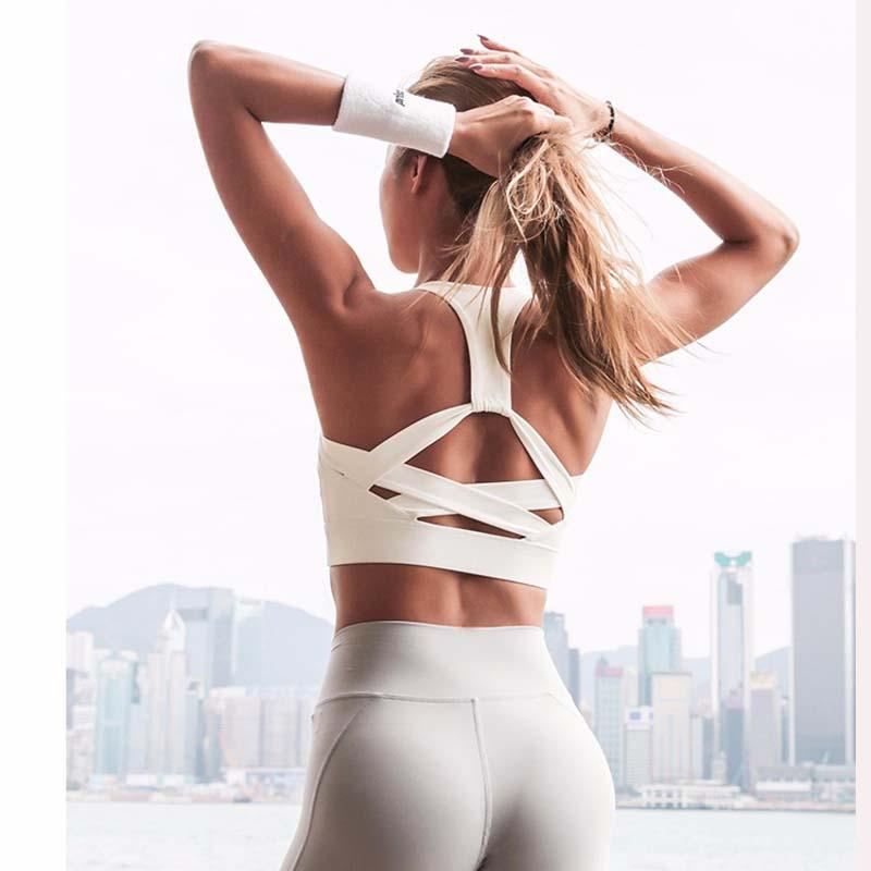 Phụ Nữ Dây Trắng Đẩy Lên Áo Ngực Thể Thao Nữ Tập Gym Chạy Bộ Yoga Ngực Thể Thao Áo Khoét Hở Thể Thao Quần Lót