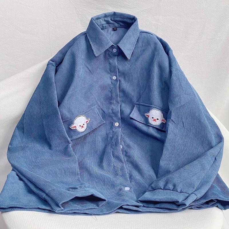 Áo sơ mi nhung tăm thêu Cừu unisex