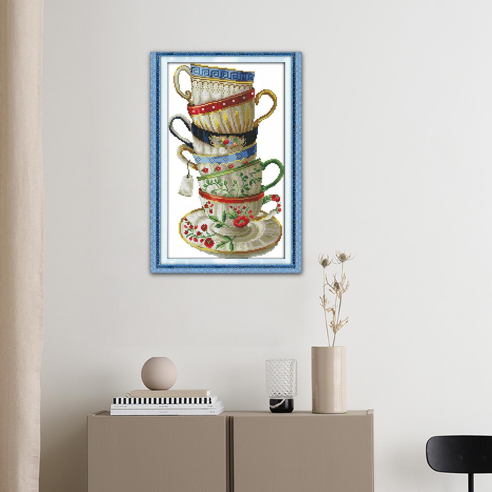 Coffee Cup Cross Stitch Kit Needlework Stamped for Beginners 28 × 42cm 14CT