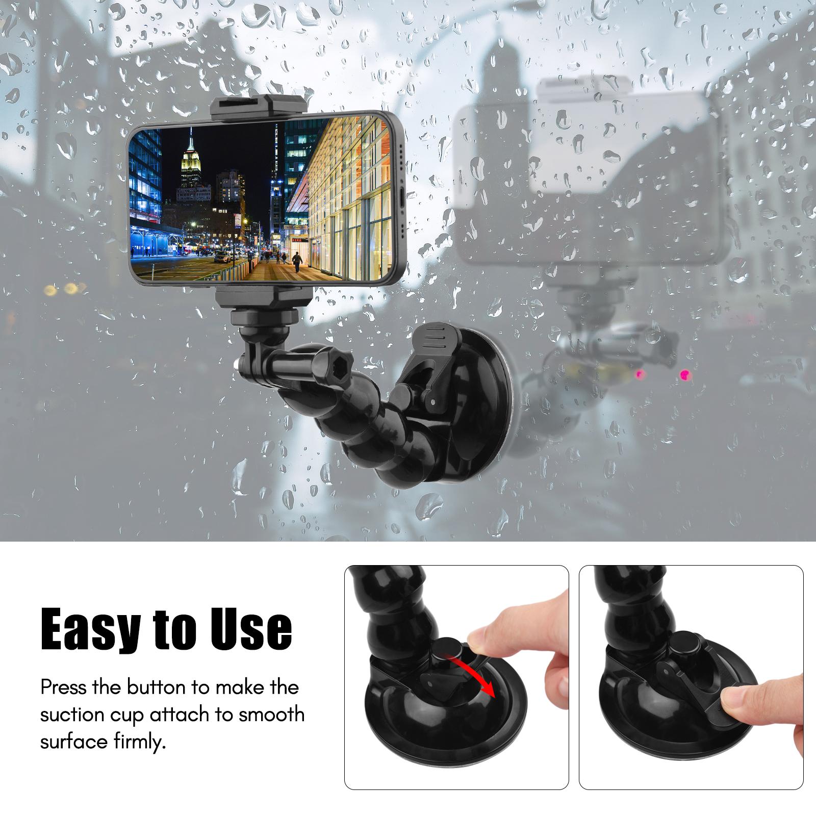 16cm Flexible Suction Cup Mount Windshield Suction Cup Phone Mount 360°Rotatable 1/4 Inch Screw Hole with Phone Holder