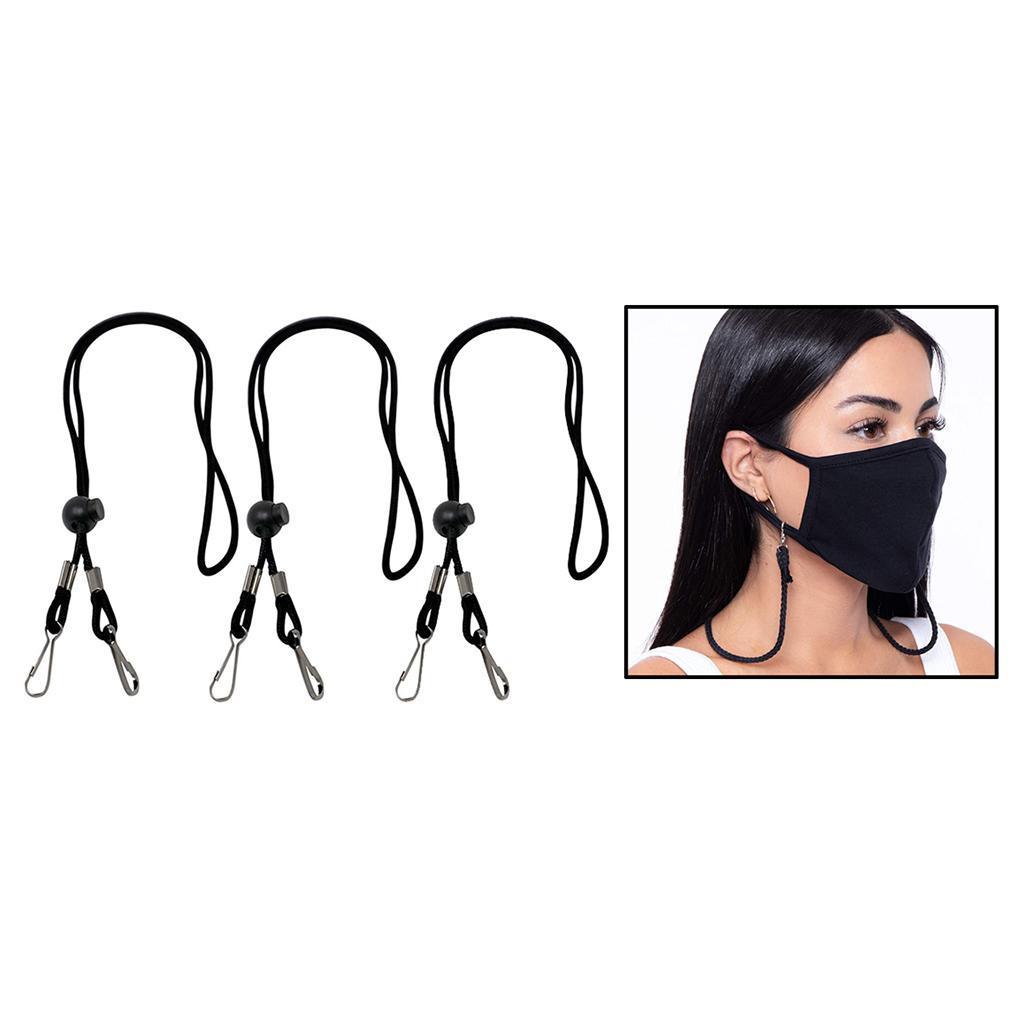 3x 1/3Pcs Adjustable Anti-lost Face Mask Lanyards Neck Straps with Clips Black