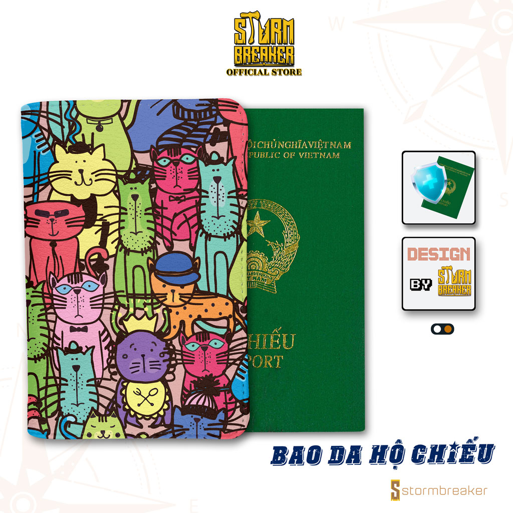 Bao Da Hộ Chiếu Du Lịch MÈO SẮC MÀU - Passport Cover - Đa Năng Tiện Lợi - Trẻ Trung - Độc Đáo - Ví Đựng Passport Và Phụ Kiện Cute - PPT150