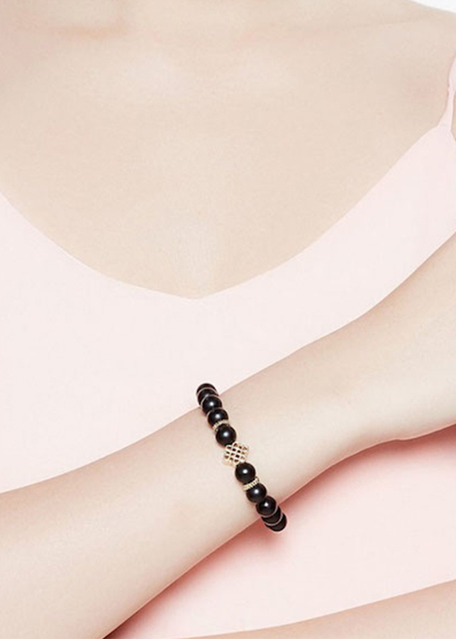 Vòng Tay Phong Thủy Nữ Đá Obsidian Phối Charm Si Mệnh Thủy, Mộc Ngọc Quý Gemstones