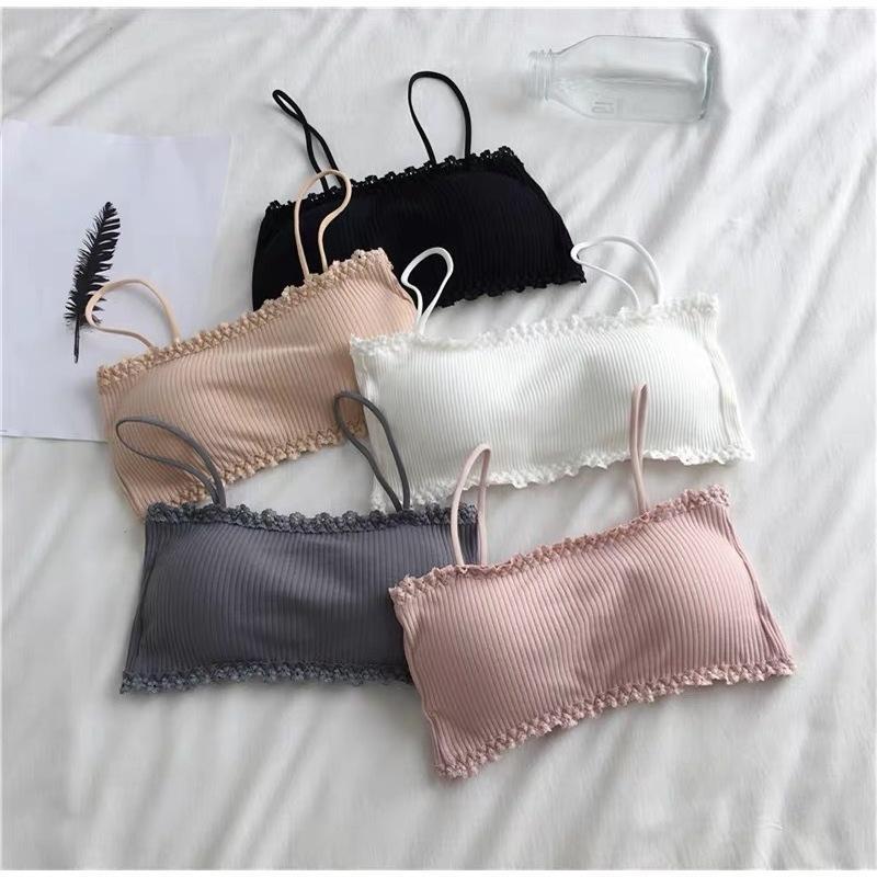 Áo bra, áo ống QUÂY CÓ QUAI VIỀN REN GÂN TĂM cài sau, có đệm lót, chất cotton, phong cách HànQuốc se.xy Nữ Women Top Tua Rua