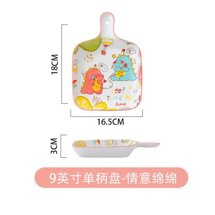 Bộ chén bát đĩa sứ khay sứ cao cấp ăn dặm cho bé hình Khủng Long Cute