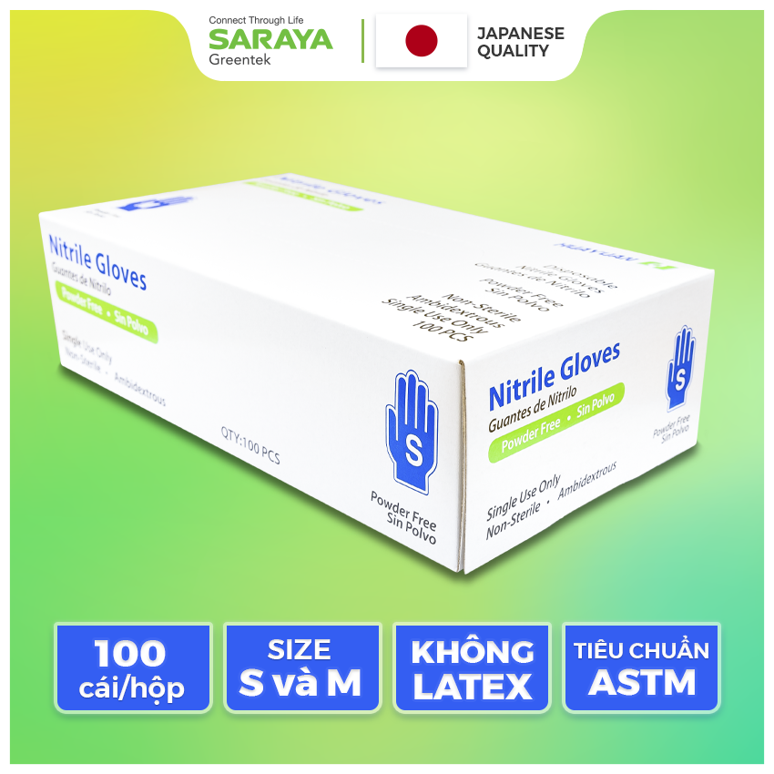 Găng Tay Cao Su Nitrile Huayan Không Bột Dùng Trong Thực Phẩm, Vệ Sinh (Huayan Disposable Nitrile Gloves) - 100 Chiếc/Hộp