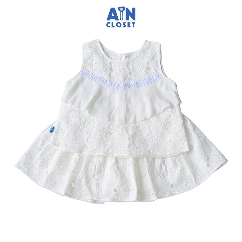 Bộ áo váy bé gái họa tiết Hoa trắng cotton boi thêu - AICDBGBHTOYU - AIN Closet