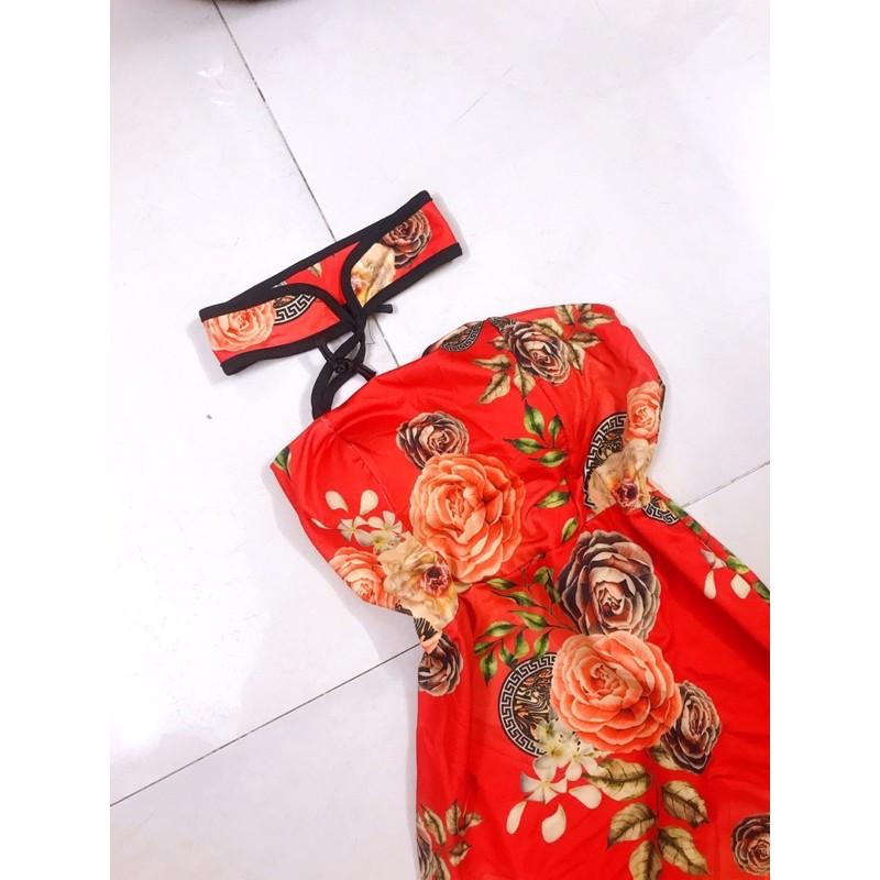 Đầm body cổ tàu sẻ tà viền đính nút có mút ngực cực sexy sang chảnh