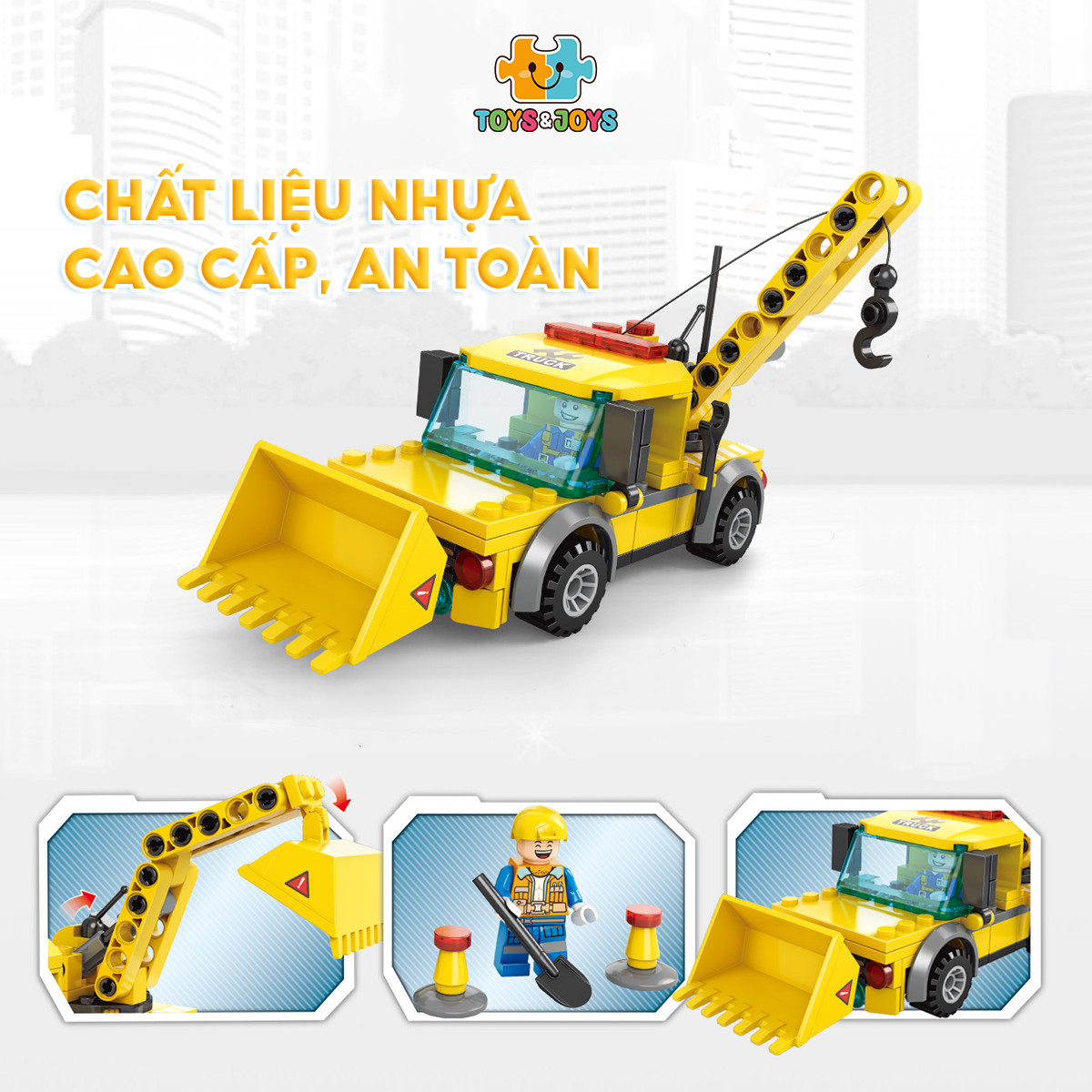 Đồ chơi lắp ráp Xe công trình xây dựng 2 trong 1 – Construction Workers - Toys&amp;Joys