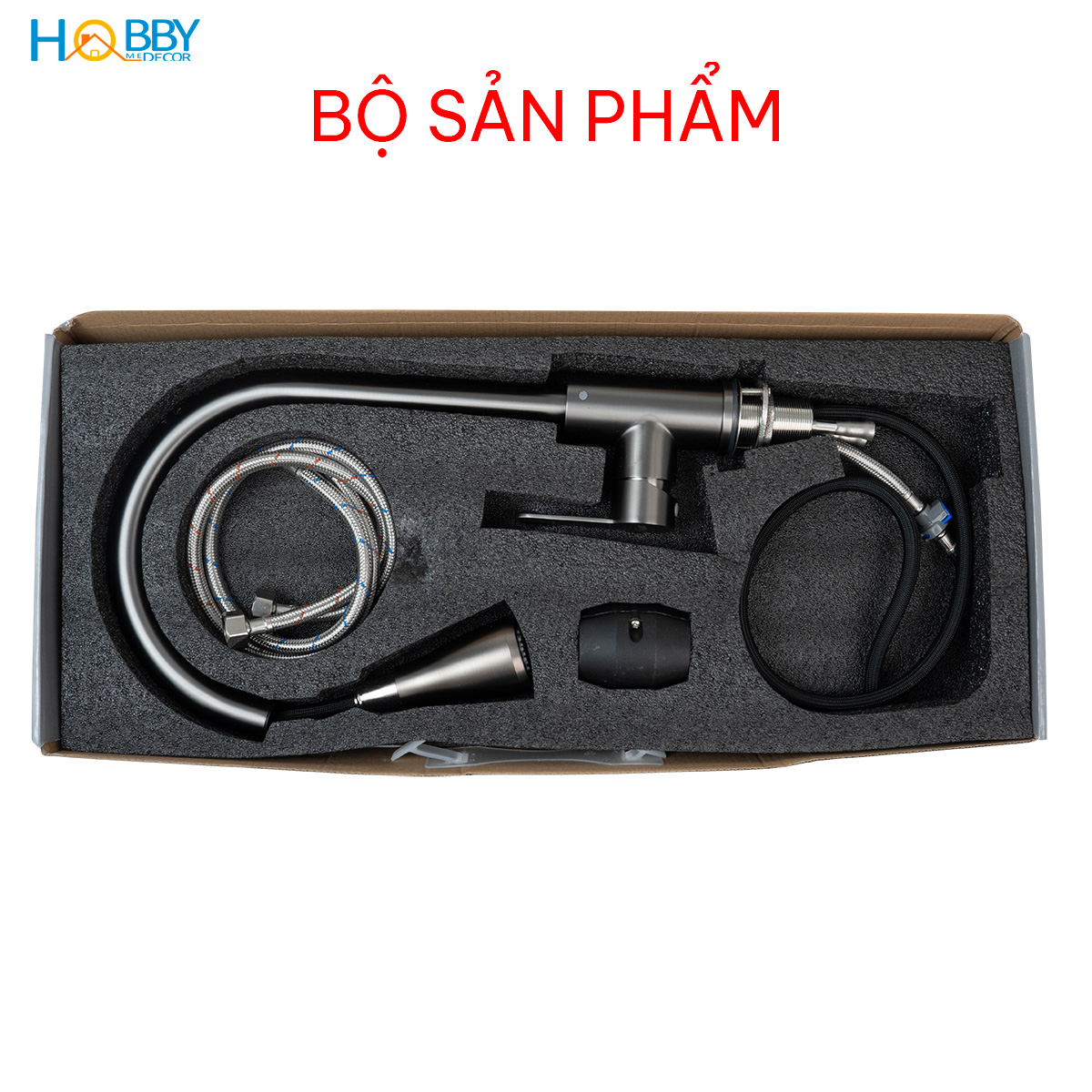 Vòi rửa chén nóng lạnh dây rút inox 304 sơn xám Hobby home decor VDR15