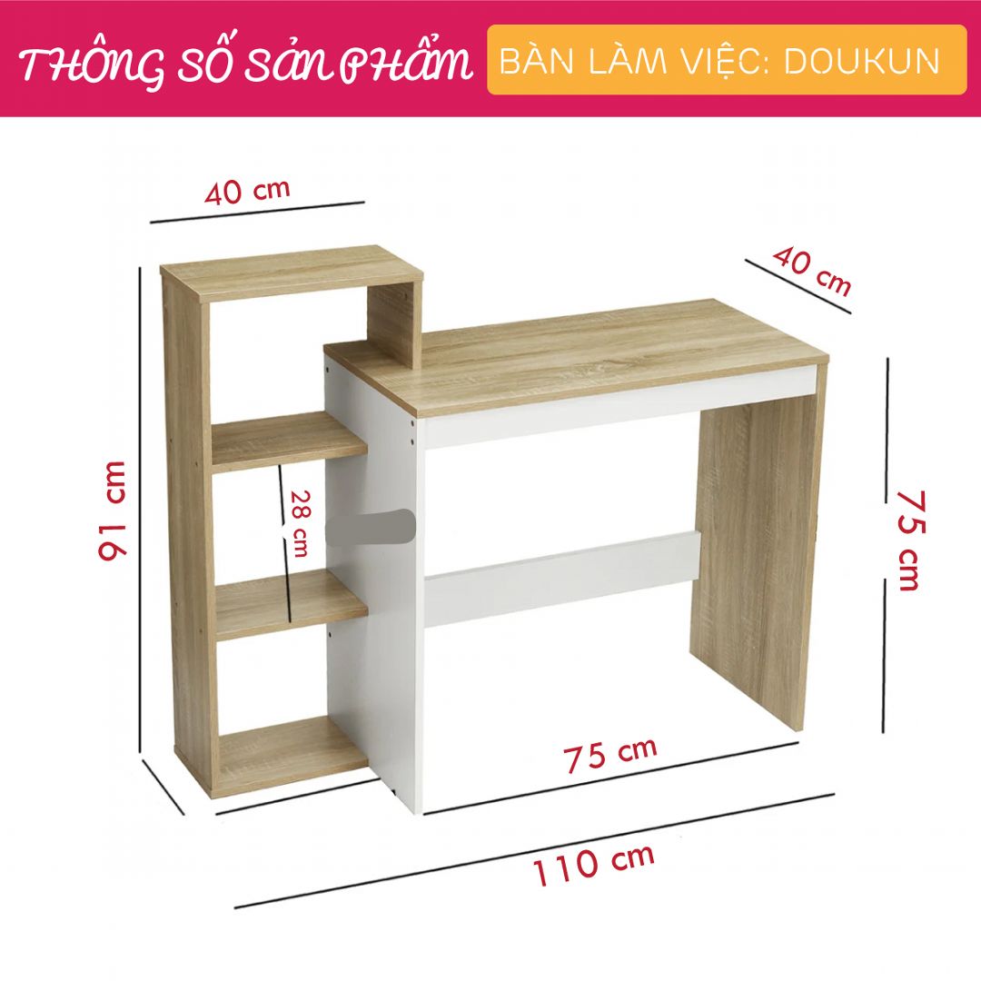 Bàn làm việc, bàn học gỗ hiện đại SMLIFE Doukun | Gỗ MDF dày 17mm chống ẩm | D110xR40xC91cm