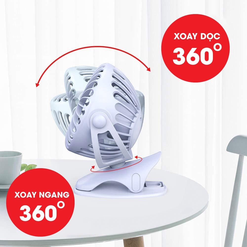 Quạt kẹp xe đẩy em bé Mastela tích điện, xoay 360 độ