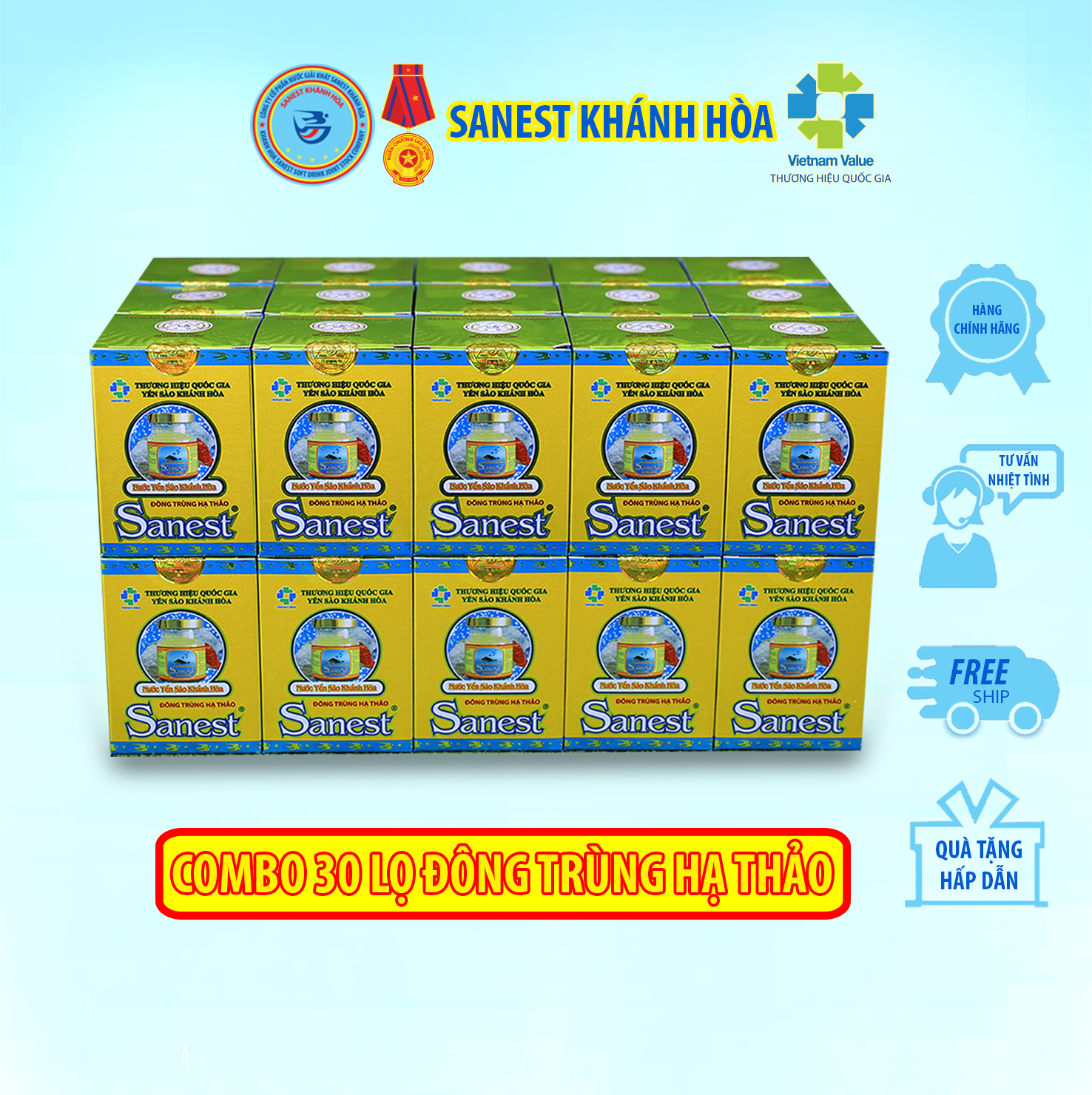 Nước Yến sào Khánh Hòa Sanest Đông Trùng Hạ Thảo đóng lọ 70 ml