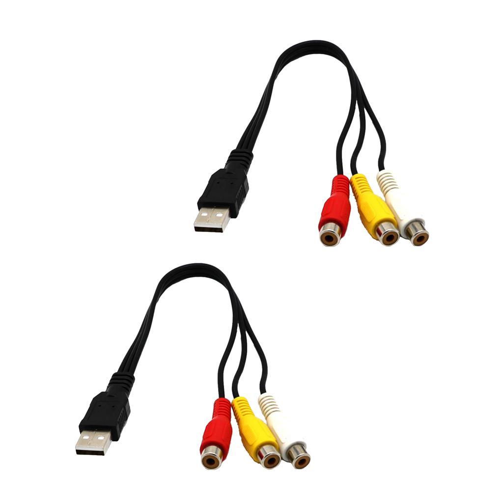 2 Pieces USB Male To 3RCA Female Video AV A/V Converter Cable Adapter For HDTV TV