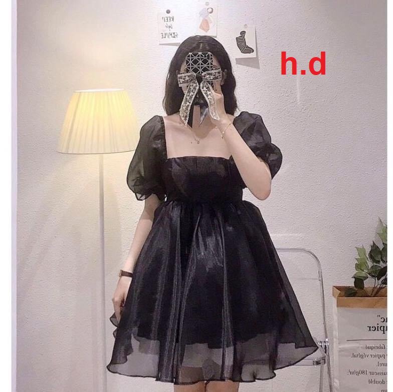 Váy babydoll Cổ Vuông Nơ sau siêu xinh dáng xòe điệu đẹp