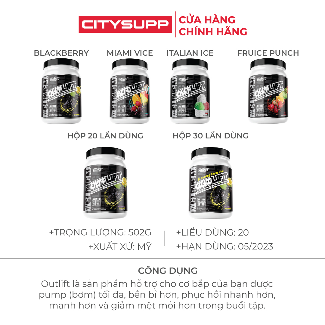 Thực phẩm bổ sung năng lượng trước tập Nutrex Outlift Pre Workout - Tăng Sức Mạnh