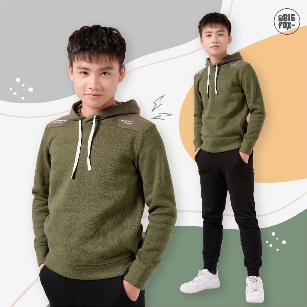 Áo bé trai BIGFOX - MISS MEOW thu đông, áo len cho bé dài tay có mũ hoodie size đại đáp vai túi ngực 18-46 kg