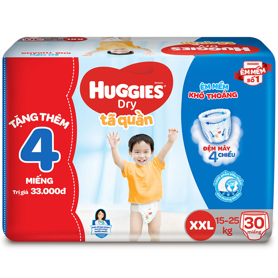 Tã Quần Huggies Dry XXL30 - Tặng 4 miếng