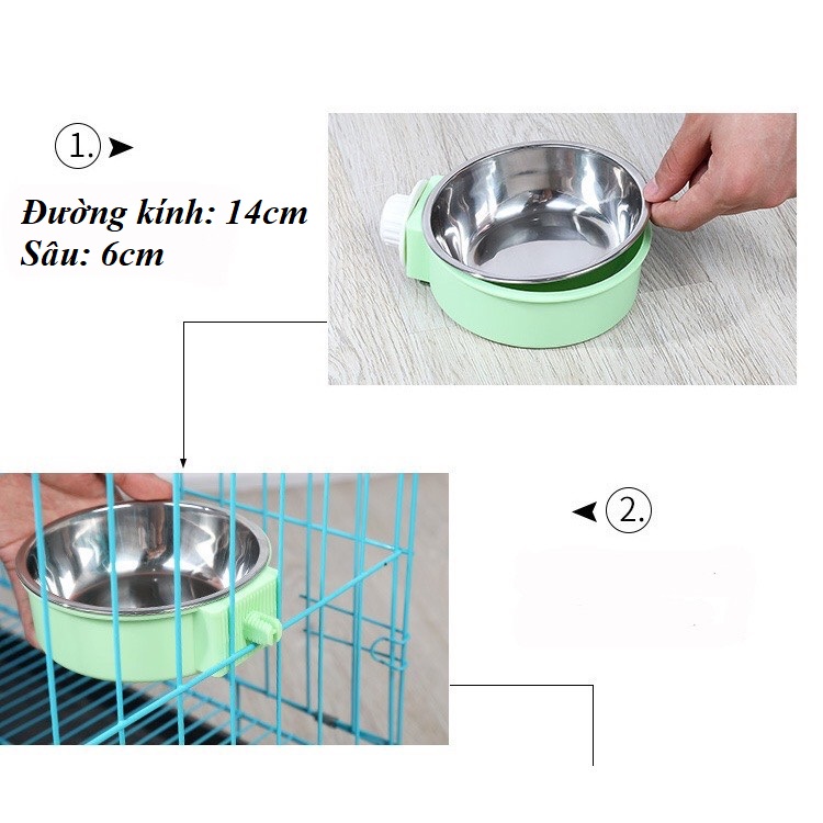 [MỚI VỀ] Bát Ăn,Chén Ăn, Khay thức ăn Inox Gắn Chuồng Cho Thú Cưng Chó Mèo Màu Trơn