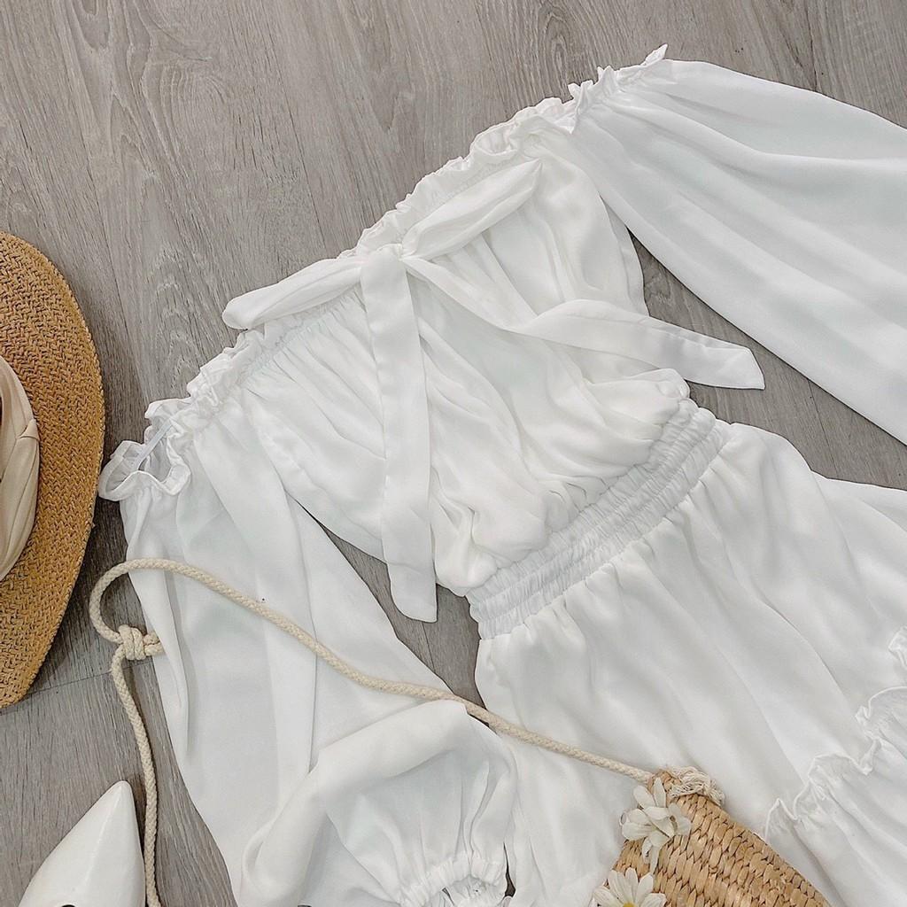 Hình ảnh Váy trễ vai bèo trắng full lót JENNIE DRESS - V031